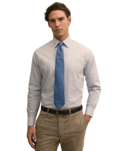 Brooks Brothers Мужская рубашка в клетку с воротником Spread-Collar