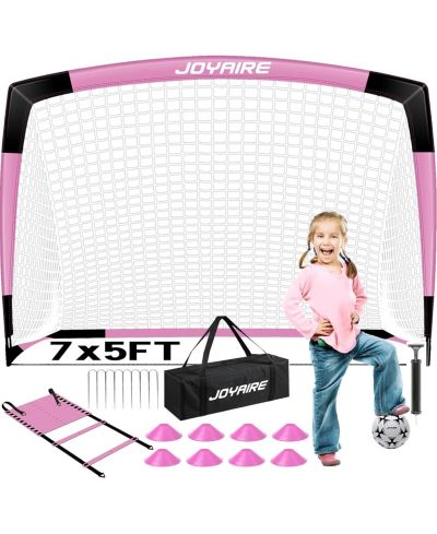 JOYAIRE Pro-Grade Kids Backyard Soccer Goal, Tear-Resistant 5-Layer Polyester Net & 10mm Poles, 7x5ft Portable Pop Up Training Set with Size 4 Ball