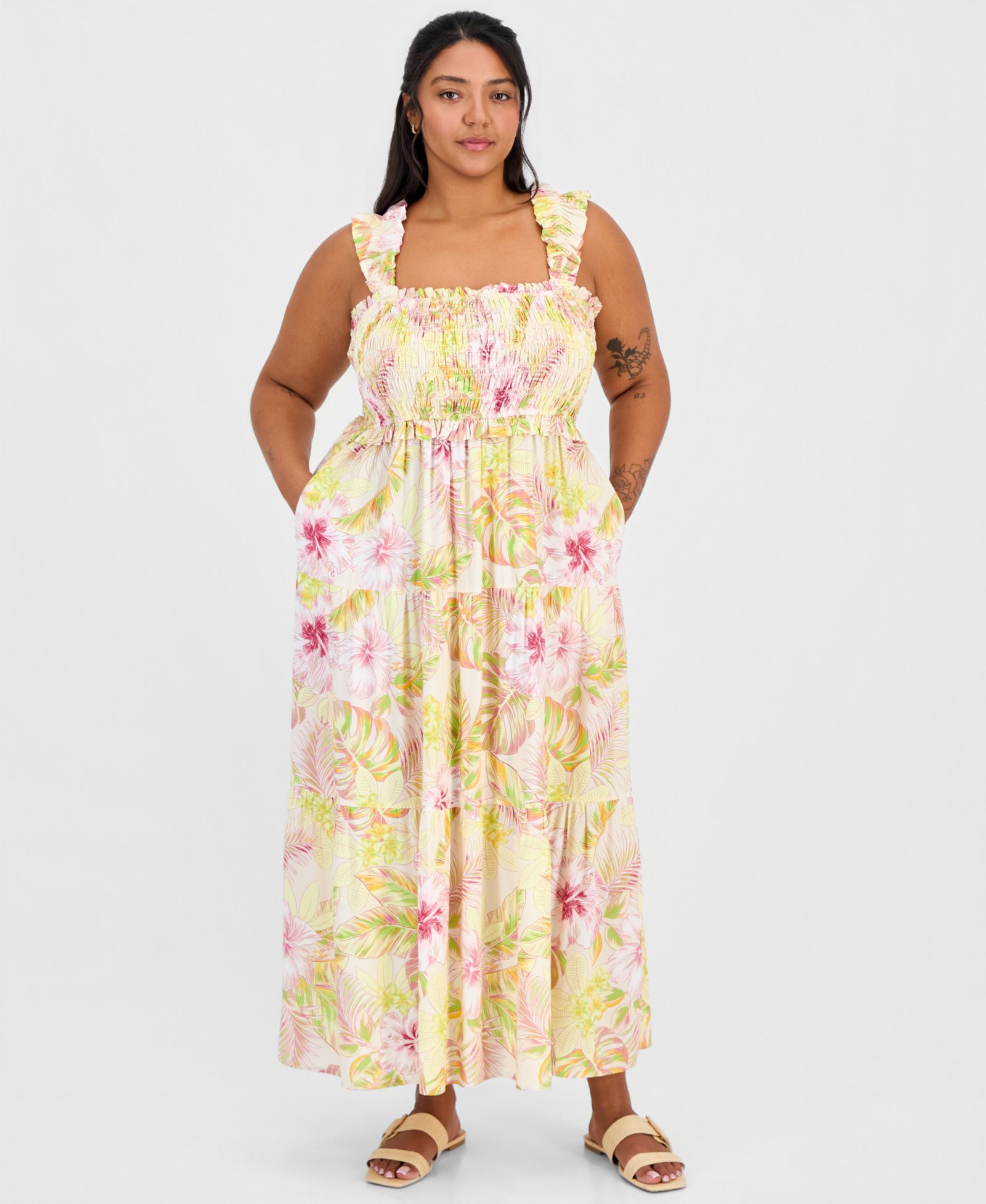 Платье FULL CIRCLE TRENDS Plus Size Poof Strap Square Neck Rayon