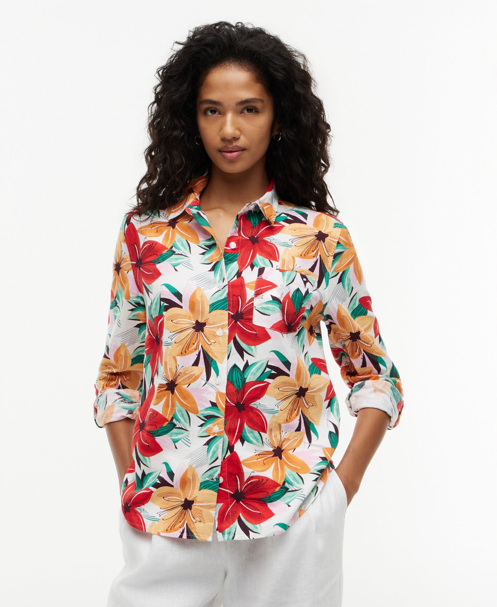 Женская рубашка Tommy Hilfiger Women's Long-Sleeve Linen Blend Collared Printed