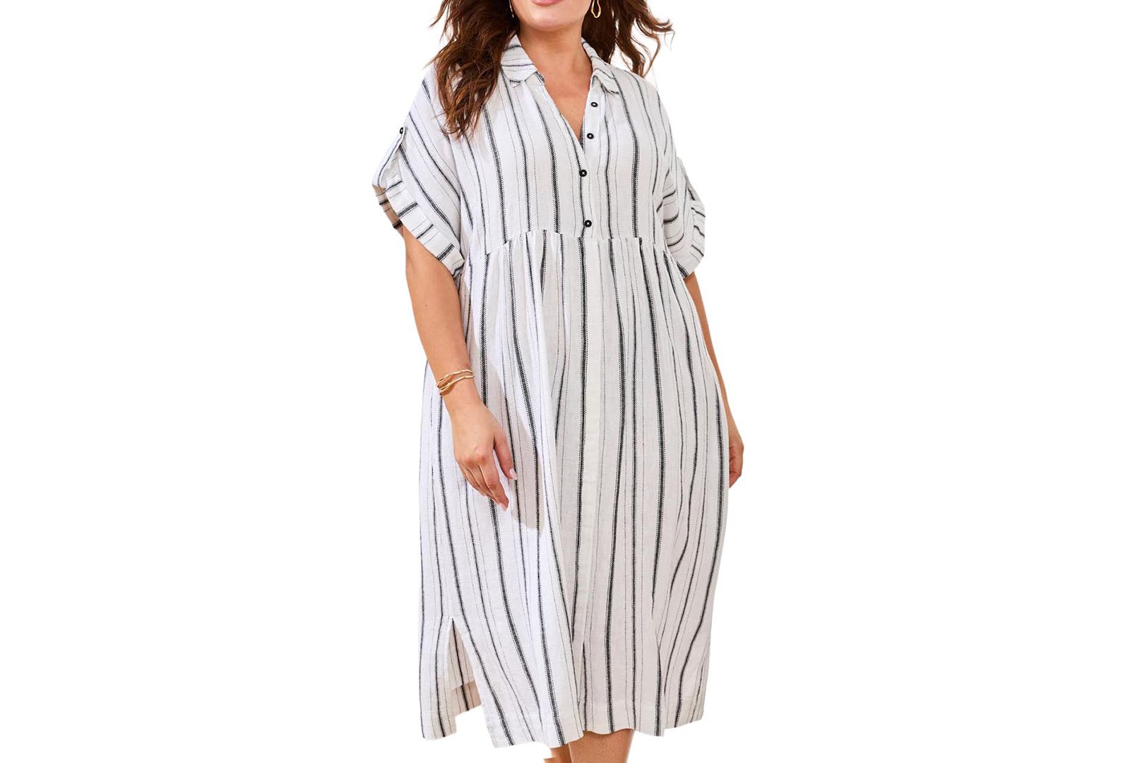 Женское платье-рубашка TRIBAL Plus Size Yarn Dye Stripe Flowy