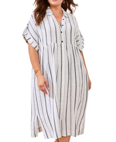 Женское платье-рубашка TRIBAL Plus Size Yarn Dye Stripe Flowy