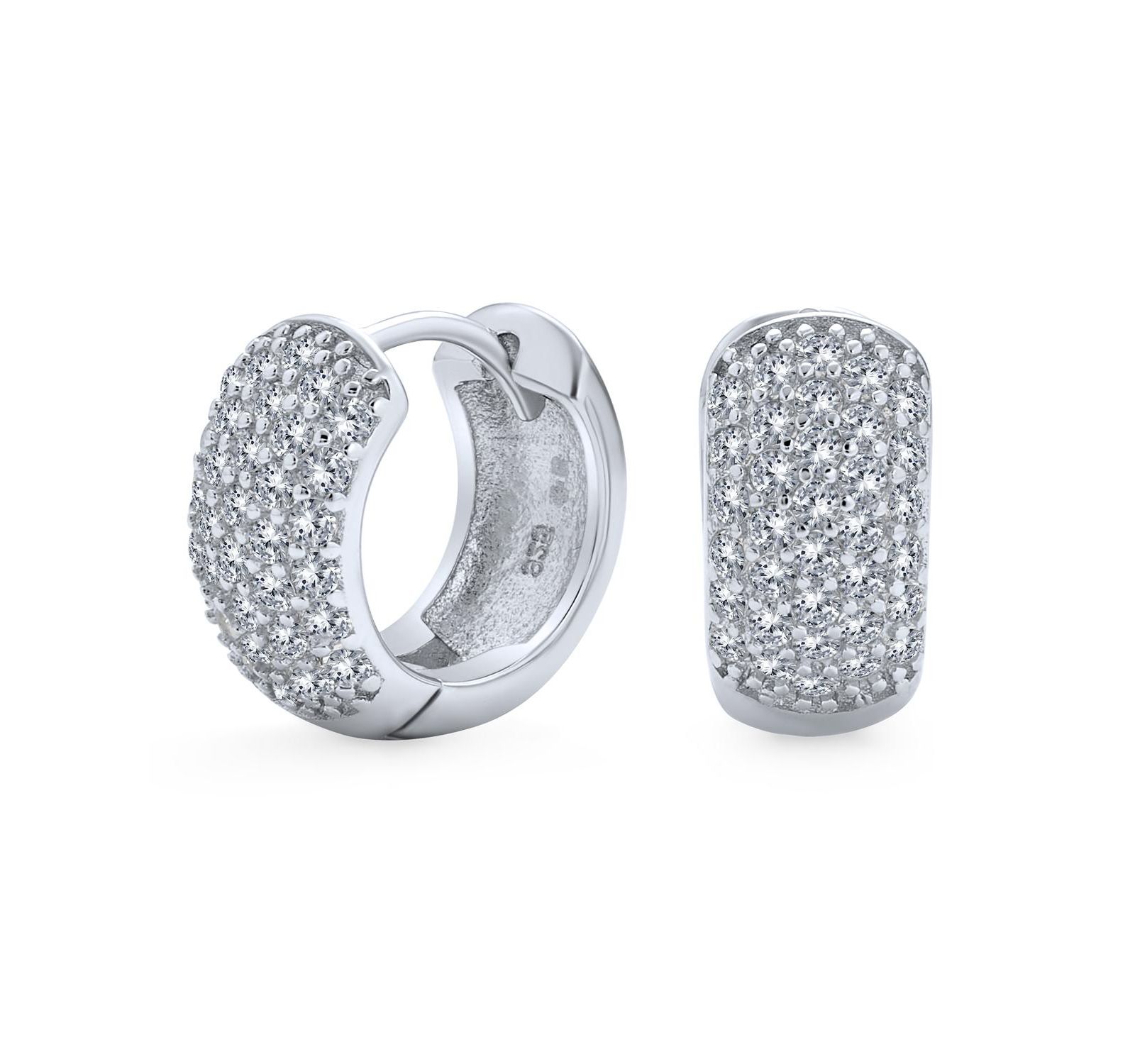 Серьги Bling Jewelry Wide 5 Five Row Pave Cubic Zirconia CZ Huggie Mini Hoop Gold Plated 925 Sterling Silver