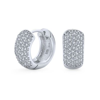 Серьги Bling Jewelry Wide 5 Five Row Pave Cubic Zirconia CZ Huggie Mini Hoop Gold Plated 925 Sterling Silver