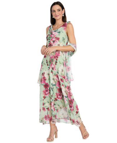 R & M Richards Petite Cowl Neck Printed Midi Dress