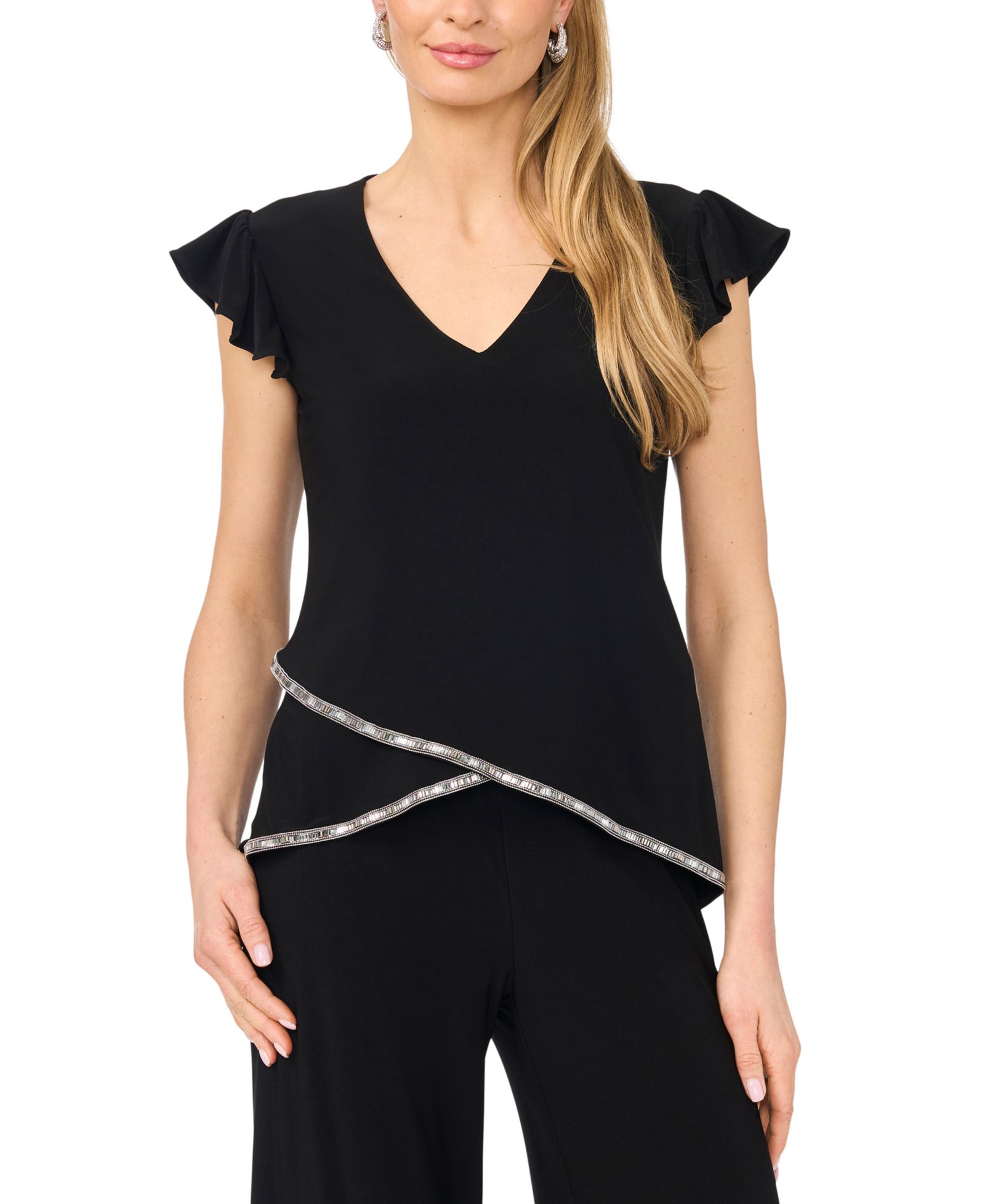 MSK Petite Flutter-Sleeve V-Neck Top