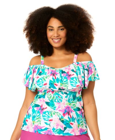 Raisins Curve Plus Size Tortuga Bandeau Neck Swim Tankini Top