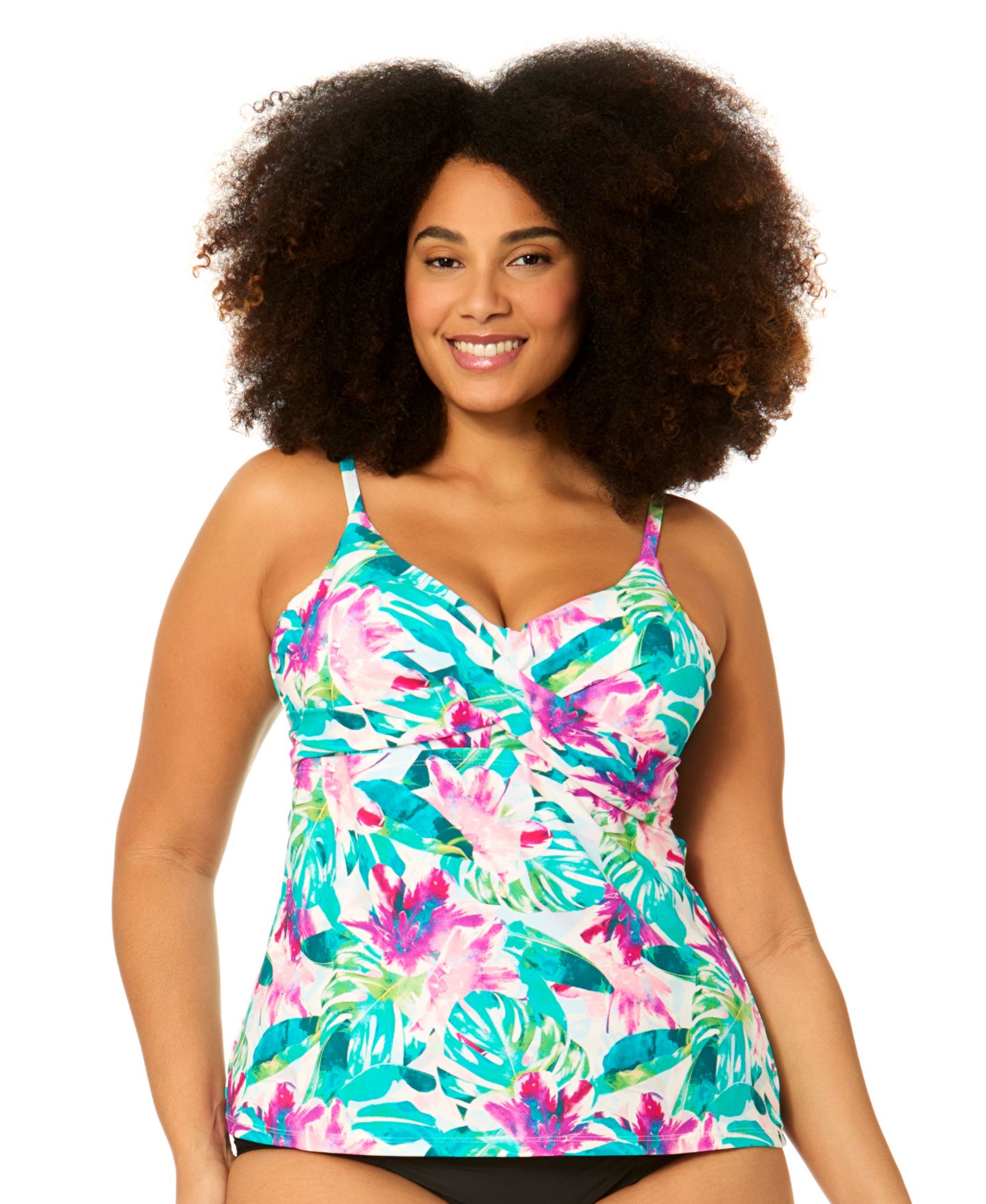 Raisins Curve Plus Size Underwire Aries Floral Print Swim Tankini Top