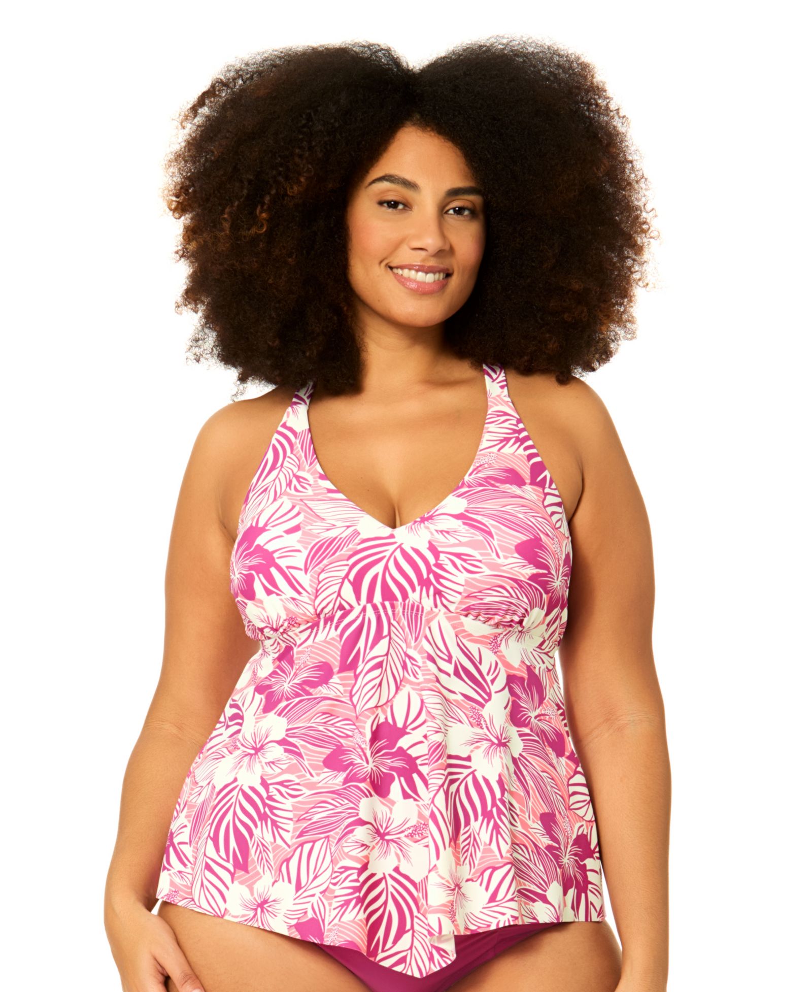 Raisins Curve Plus Size Underwire Floral Print Swim Tankini Top