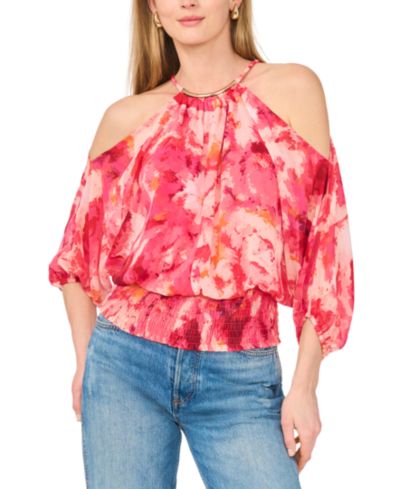 Sam & Jess Women's Cold-Shoulder Smocked-Waist Blouse