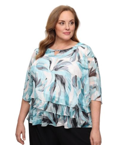 Alex Evenings топ Boat Neck 3/4-Length-Sleeve Plus Size