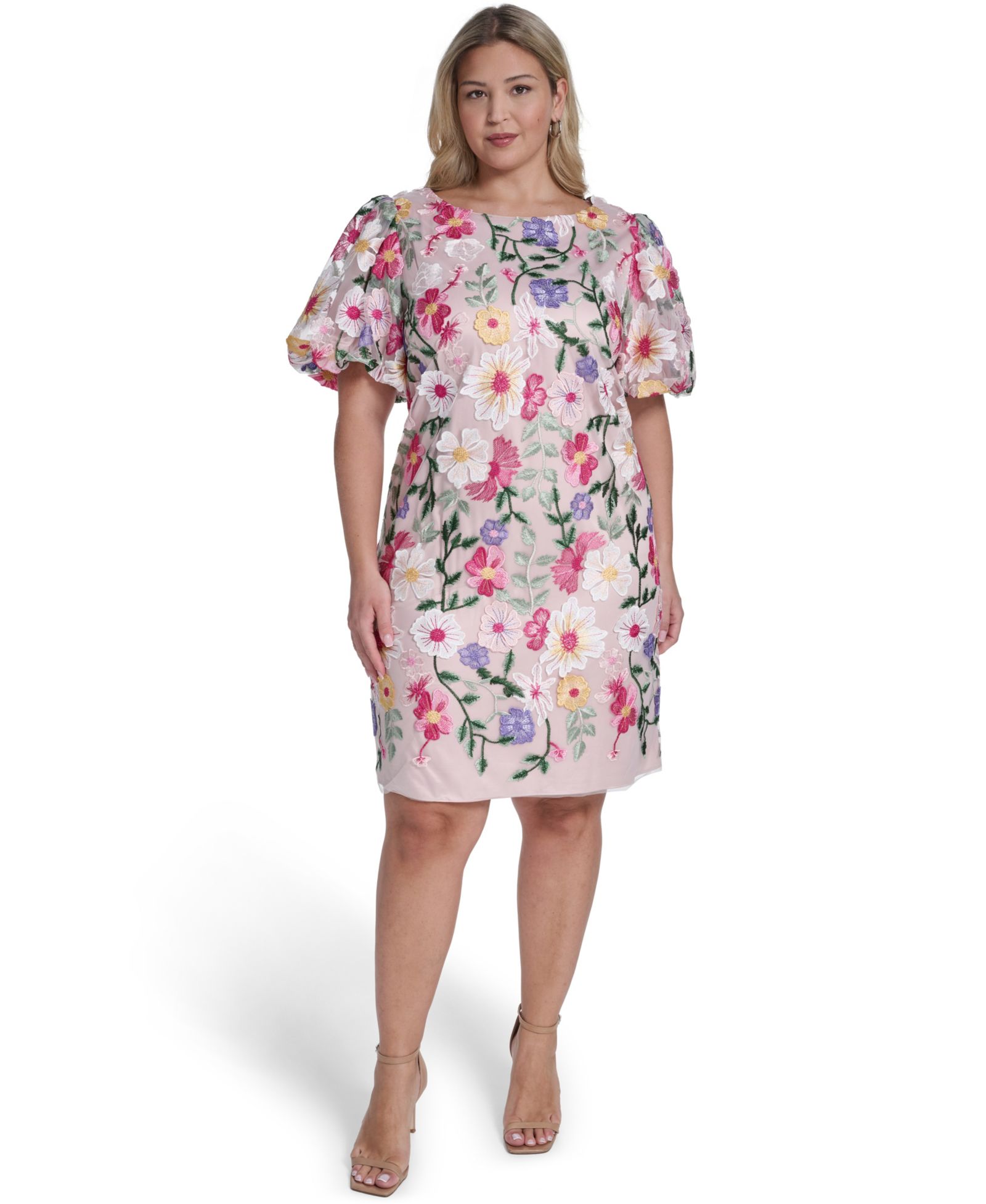 Платье Eliza J Plus Size Boat Neck Floral Embroidered Mesh