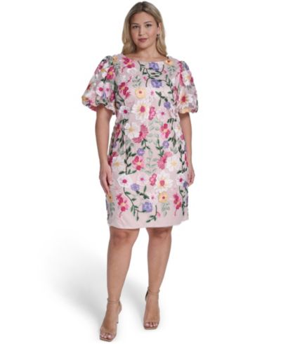 Платье Eliza J Plus Size Boat Neck Floral Embroidered Mesh