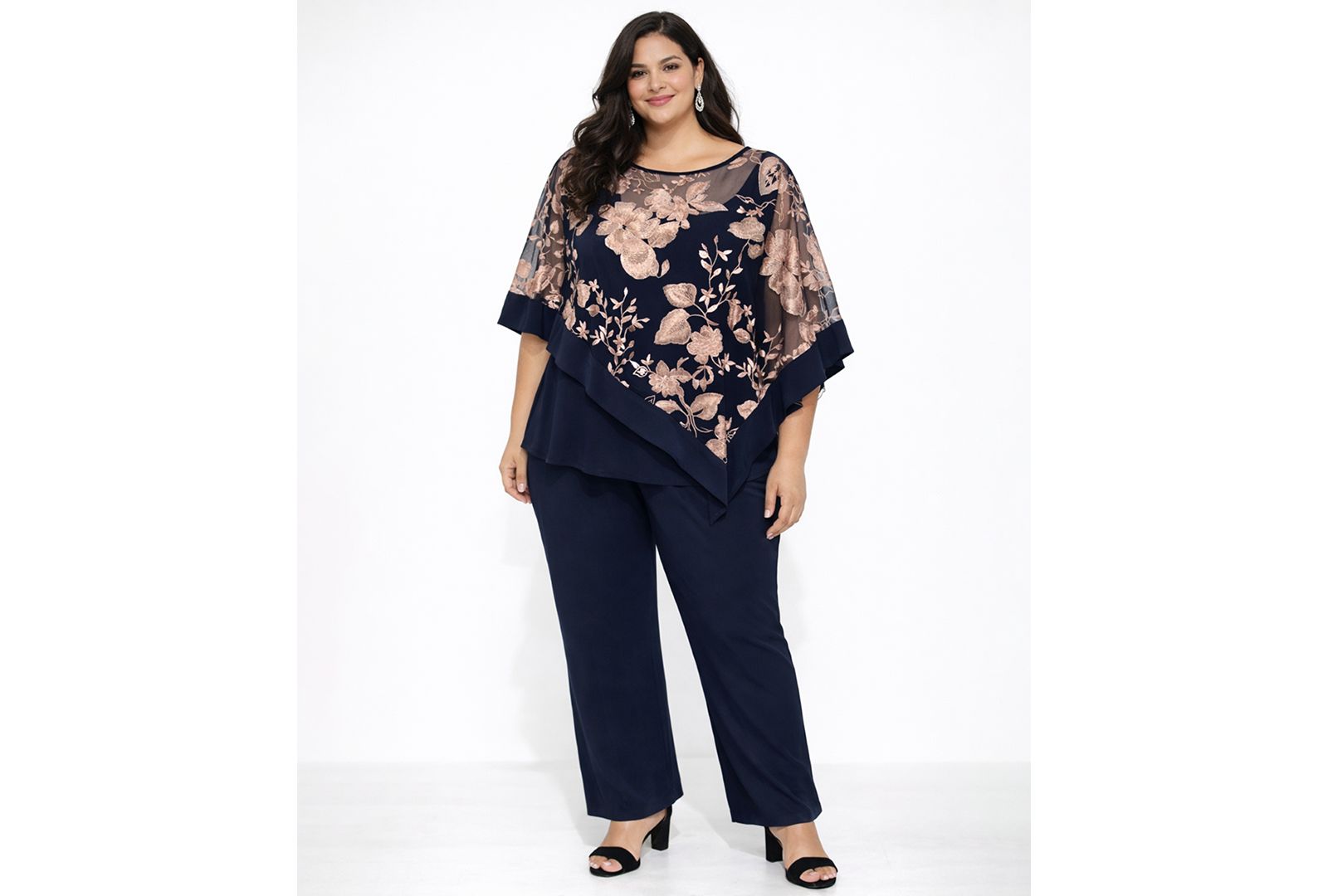 R & M Richards Plus Size Floral Embroidered Top and Pants, 2-Piece Set
