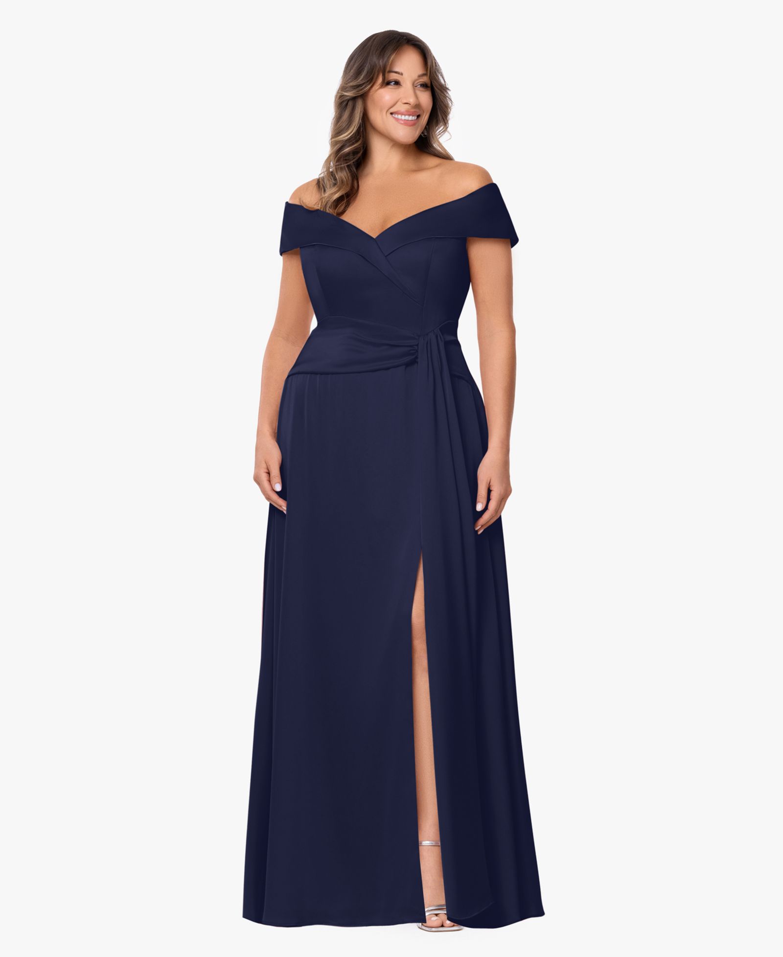 XSCAPE Plus Size Off-The-Shoulder A-Line Gown