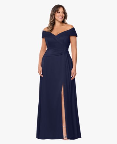 XSCAPE Plus Size Off-The-Shoulder A-Line Gown