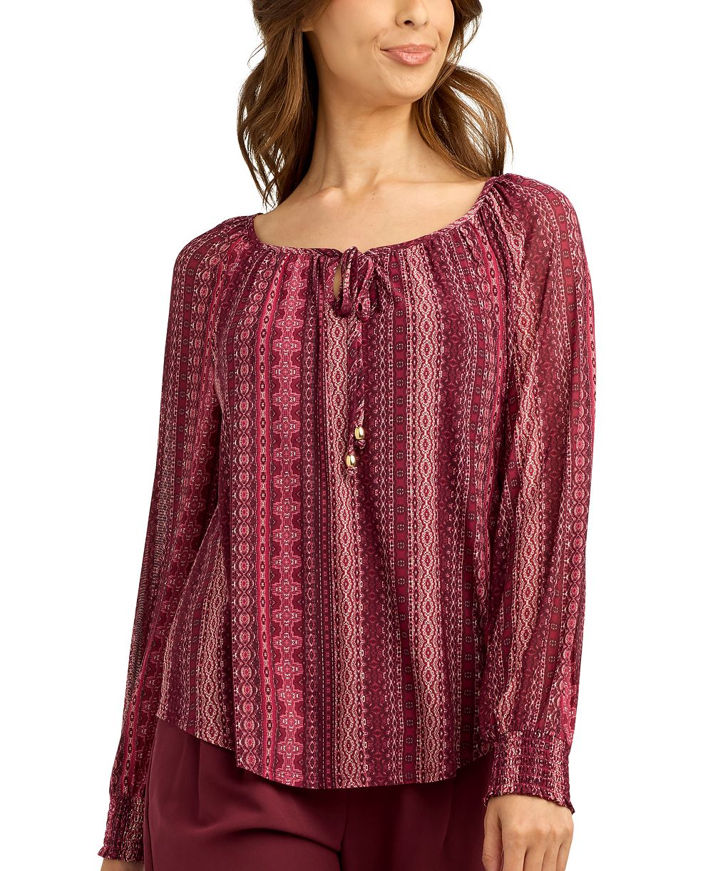 Детская блузка BCX Juniors' Printed Mesh Smocked-Sleeve Peasant