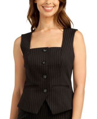 BCX Juniors' Pinstripe Ponte Knit Button-Front Top