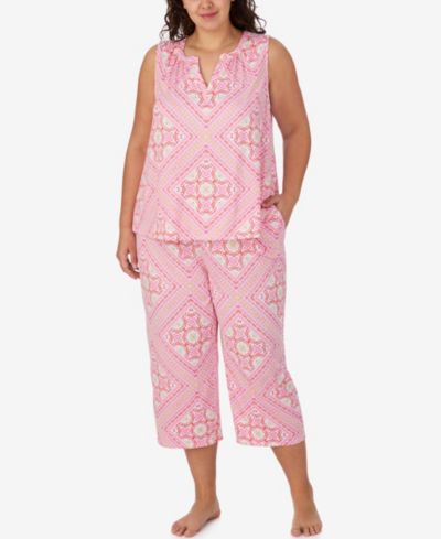 Ellen Tracy Plus Size Sleeveless Top & Cropped Pajama Pants, 2-Piece Set