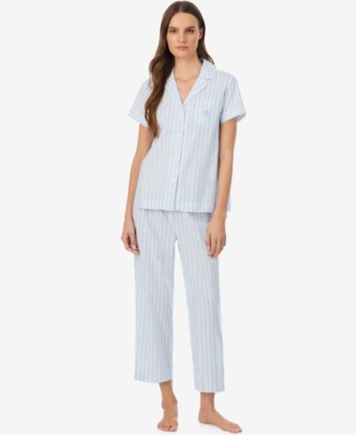 Lauren Ralph Lauren Women's Notch Collar Top and Cropped Pajama Pants, 2-Piece Set