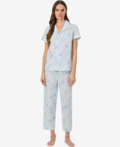 Lauren Ralph Lauren Petite Notch Collar Top and Cropped Pajama Pants, 2-Piece Set