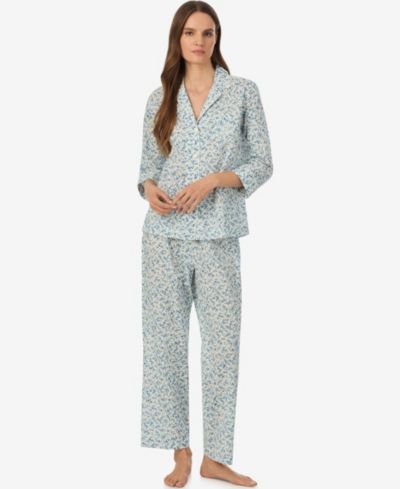Lauren Ralph Lauren Women's Notch Collar Top and Ankle-Length Pajama Pants, 2-Piece Set