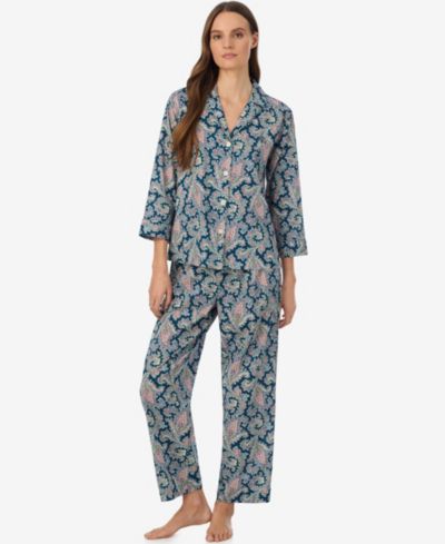 Lauren Ralph Lauren Petite Notch Collar Printed Top and Mid-Rise Pajama Pants, 2-Piece Set