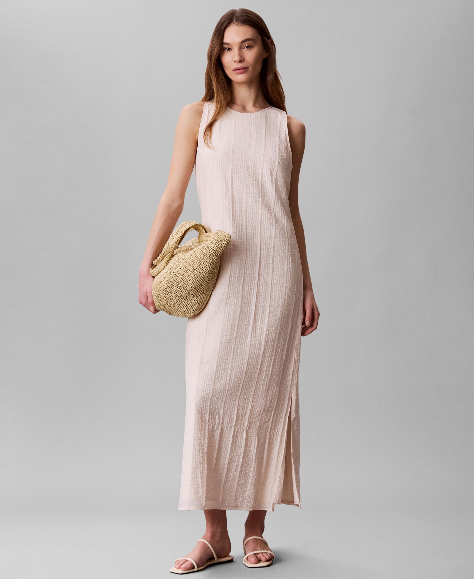 Calvin Klein Women's Sleeveless Crew-Neck Long Shift Dress