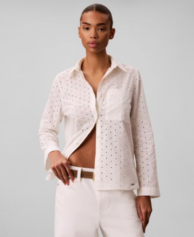 Calvin Klein Women's Long-Sleeve Classic-Fit Collared Shirt