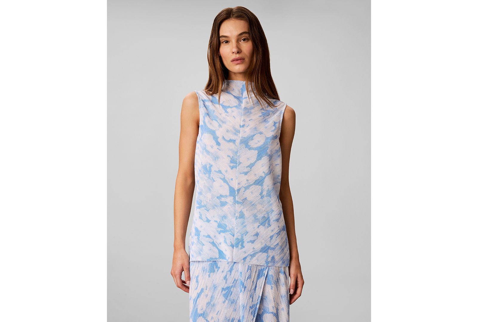 Calvin Klein Women's Printed Plisse Mock Neck Sleeveless Top