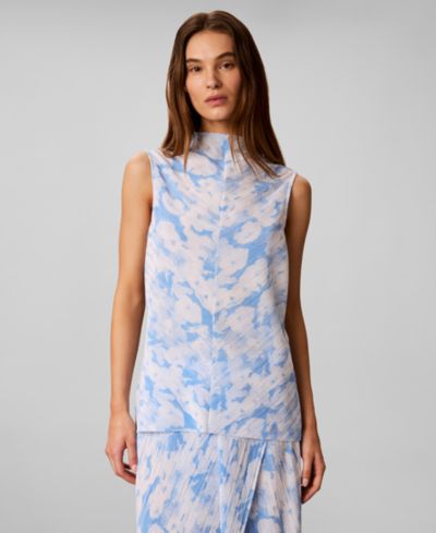 Calvin Klein Women's Printed Plisse Mock Neck Sleeveless Top