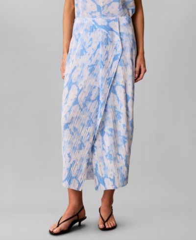 Calvin Klein Women's Printed Plisse Bias Seam Midi Skirt