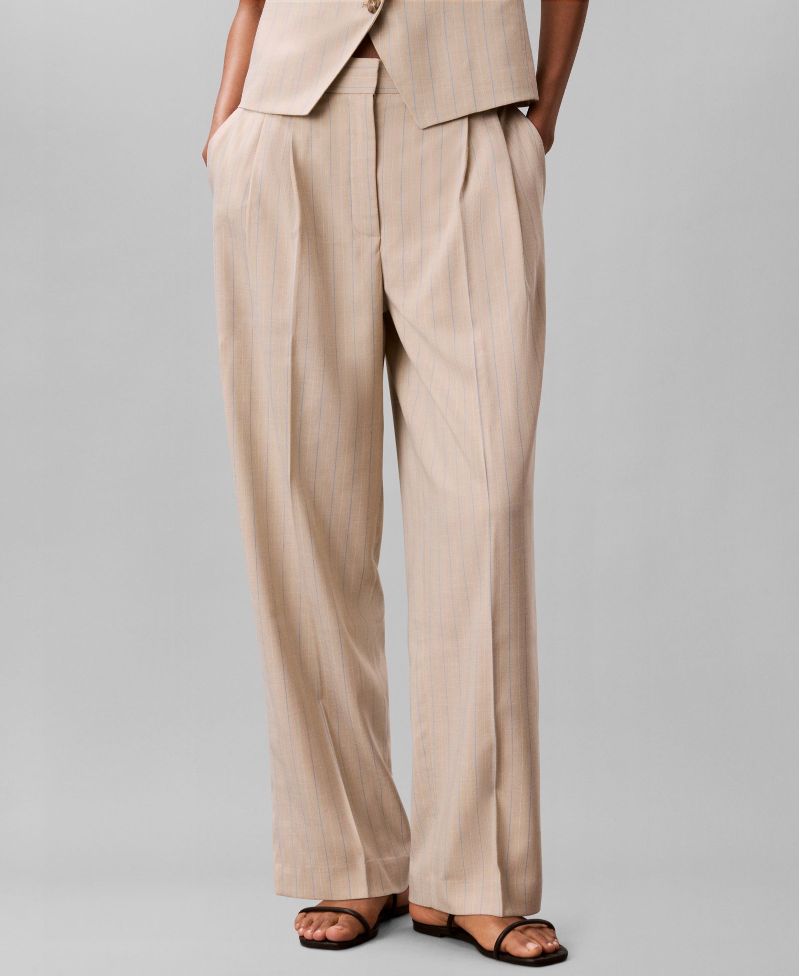 Calvin Klein Women's Mid-Rise Pinstripe Wide-Leg Pants
