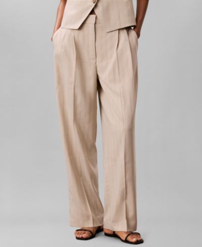 Calvin Klein Women's Mid-Rise Pinstripe Wide-Leg Pants