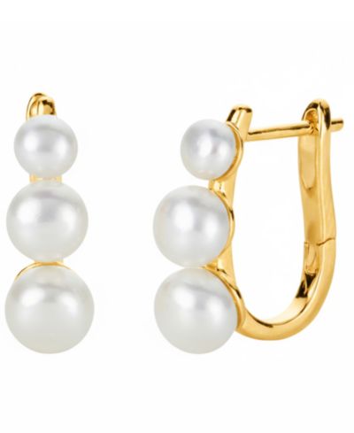 Macy's Cultured Freshwater Pearl (4-5mm) Hoop Earrings в 14k Gold-Plated Sterling Silver