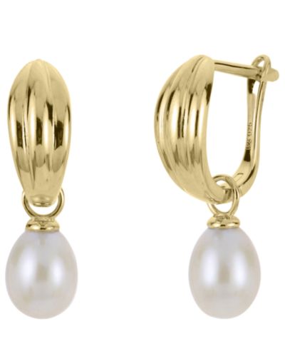 Macy's серьги-кольца с пресноводным жемчугом (6.5-7mm) в 14k Gold-Plated Sterling Silver