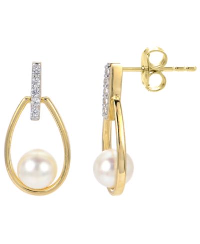 Серьги Macy's Cultured Freshwater Pearl & White Sapphire