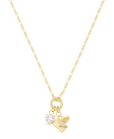 Unwritten Cubic Zirconia Gold-Tone Plated Heart & Letter Cluster Charm Necklace