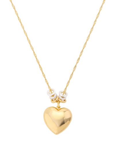 Unwritten Cubic Zirconia Fine Silver-Plated Rondelle Puff Heart Pendant Necklace