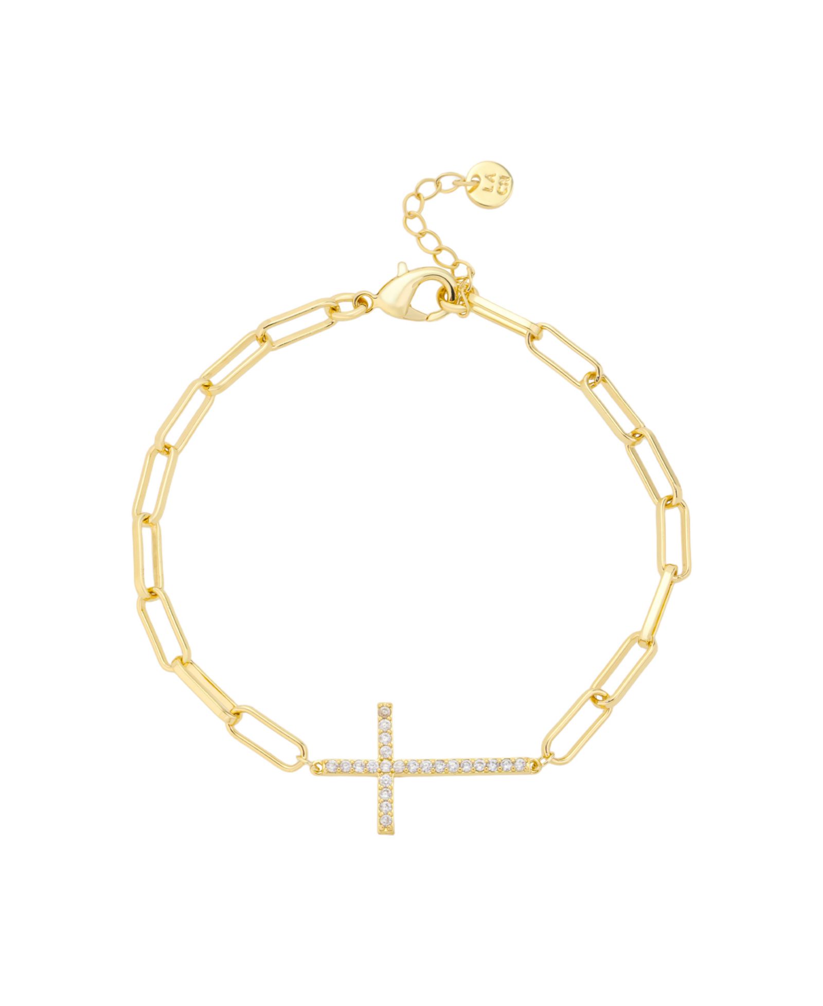 Браслет Unwritten Cubic Zirconia Gold-Tone Plated Cross Paperclip Chain Bracelet