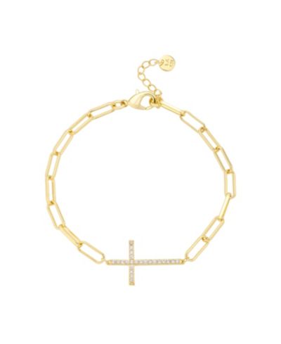 Браслет Unwritten Cubic Zirconia Gold-Tone Plated Cross Paperclip Chain Bracelet