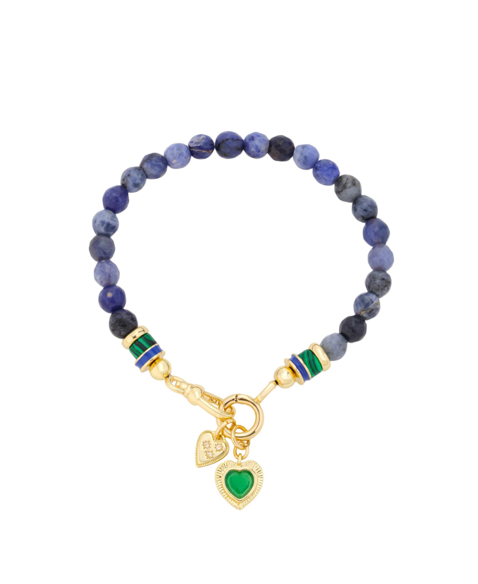 Unwritten Semi Precious Stone Gold-Tone Plated Heart Charm Stretch Bracelet