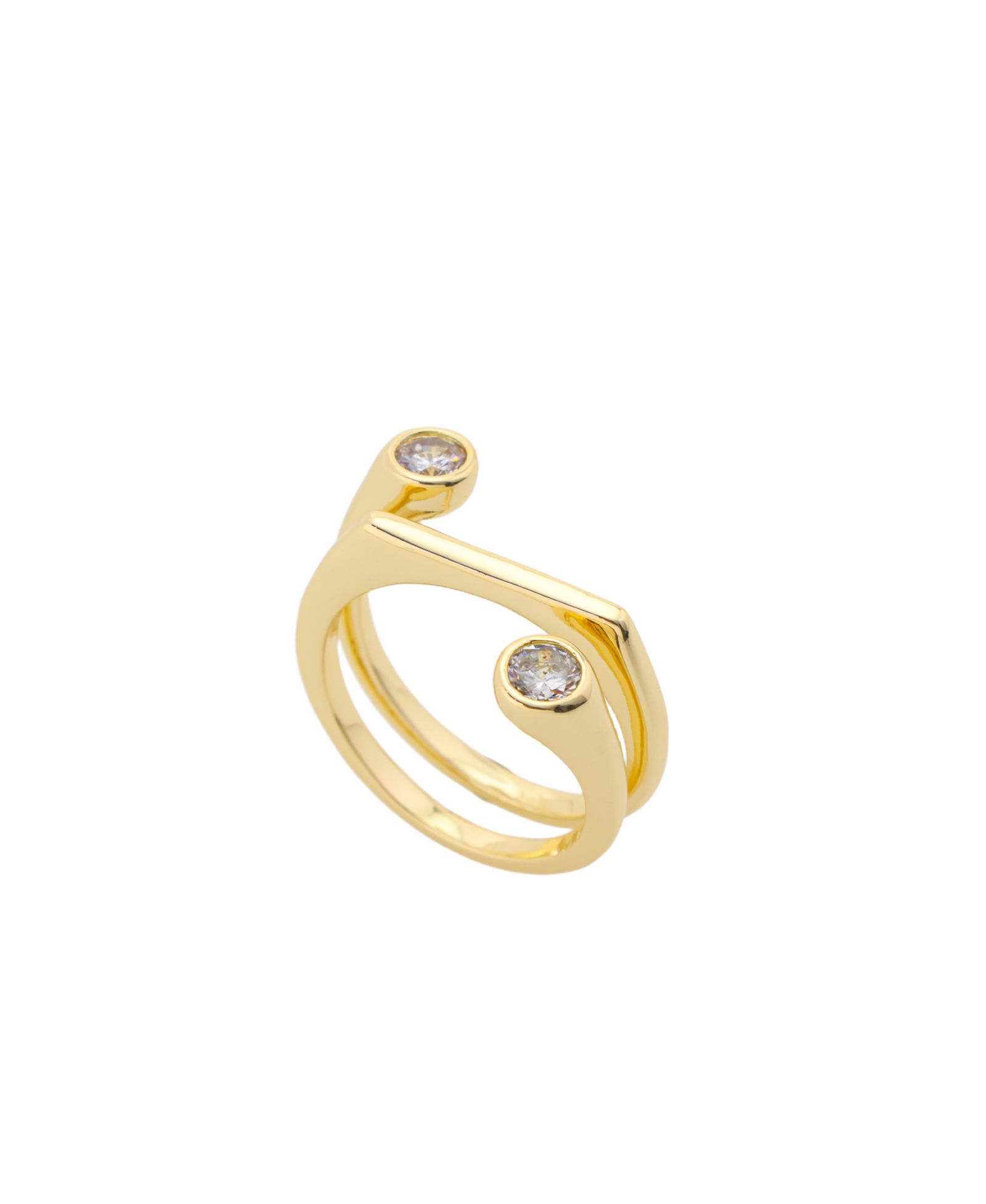 Unwritten Cubic Zirconia Gold-Tone Plated Double Stone Bypass Ring