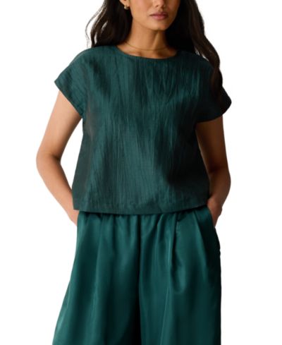 Eileen Fisher Женский топ Boxy с коротким рукавом и круглым вырезом