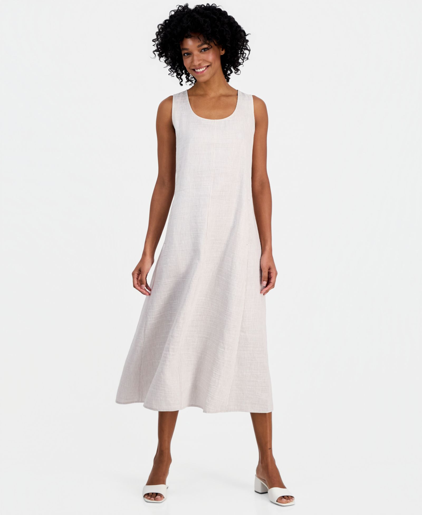 Женское полосатое платье без рукавов Eileen Fisher Striped Scoop-Neck