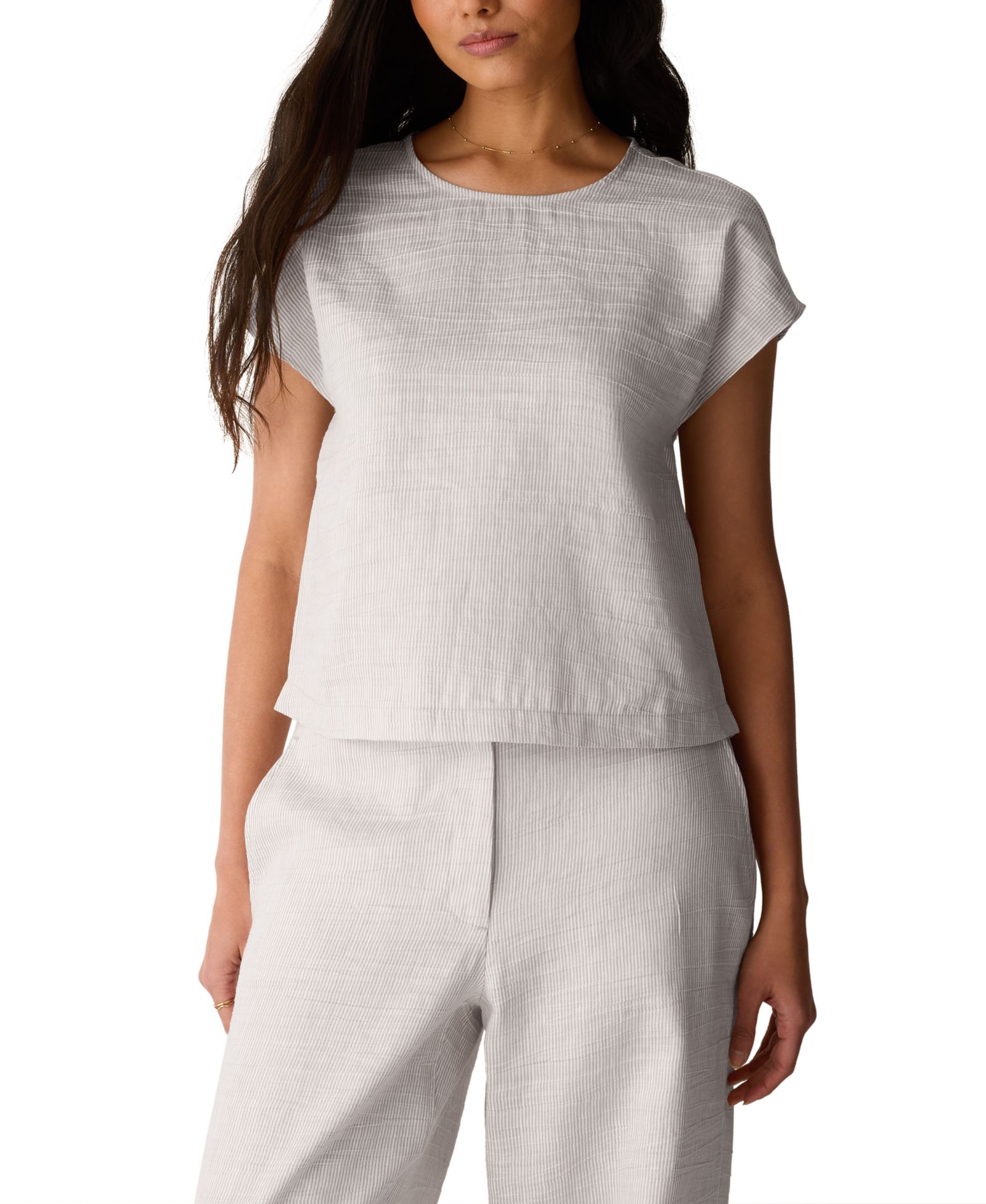 Женский топ Eileen Fisher Crinkle Round Neck Striped Square, Plus Size