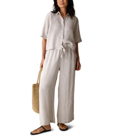 Eileen Fisher Женские брюки Seersucker Stripe с завязками, Plus Size