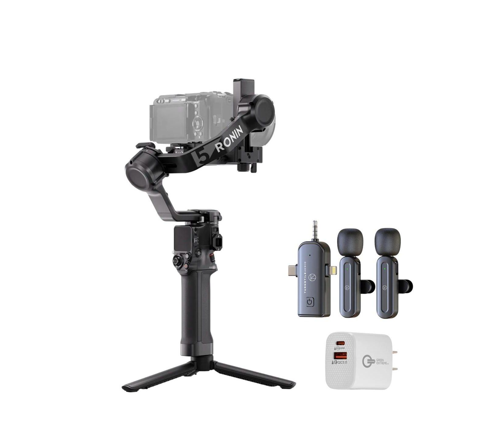 DJI RS 5 Handheld Gimbal Stabilizer + Wireless Microphone Set + USB Wall Charger