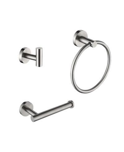 RAINSKEN 3 - Piece Bathroom Hardware Set, Toilet Paper Holder, Clothes Hook and Towel Rack Ring, Stainless Steel Bath Accessories - Brushed Nickel