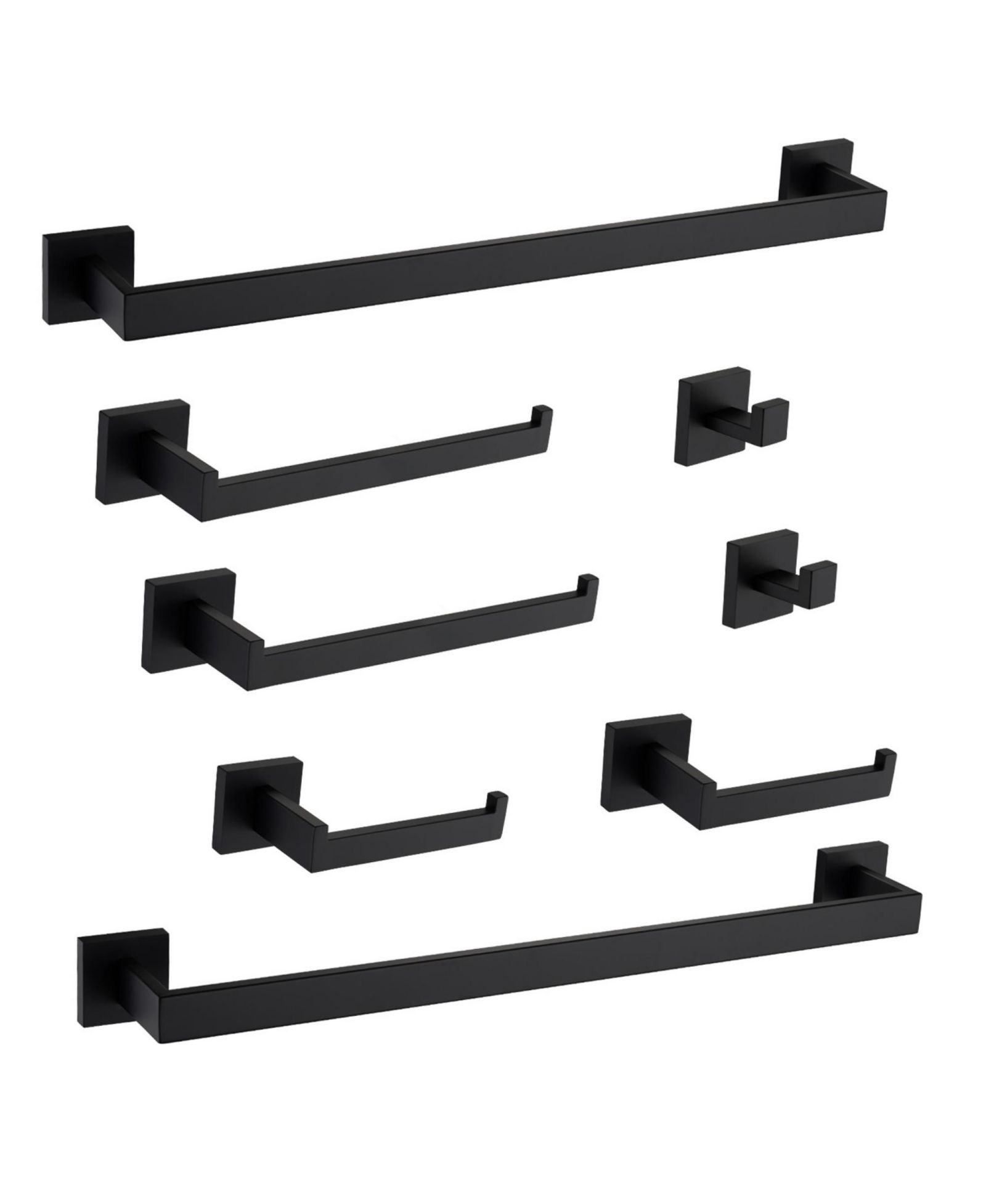 RAINSKEN 8 - Piece Bathroom Hardware Set, Stainless Steel Bath Towel Holder, Square Wall Mounted Towel Rack, Matte Black Towel Bar for Bathroom